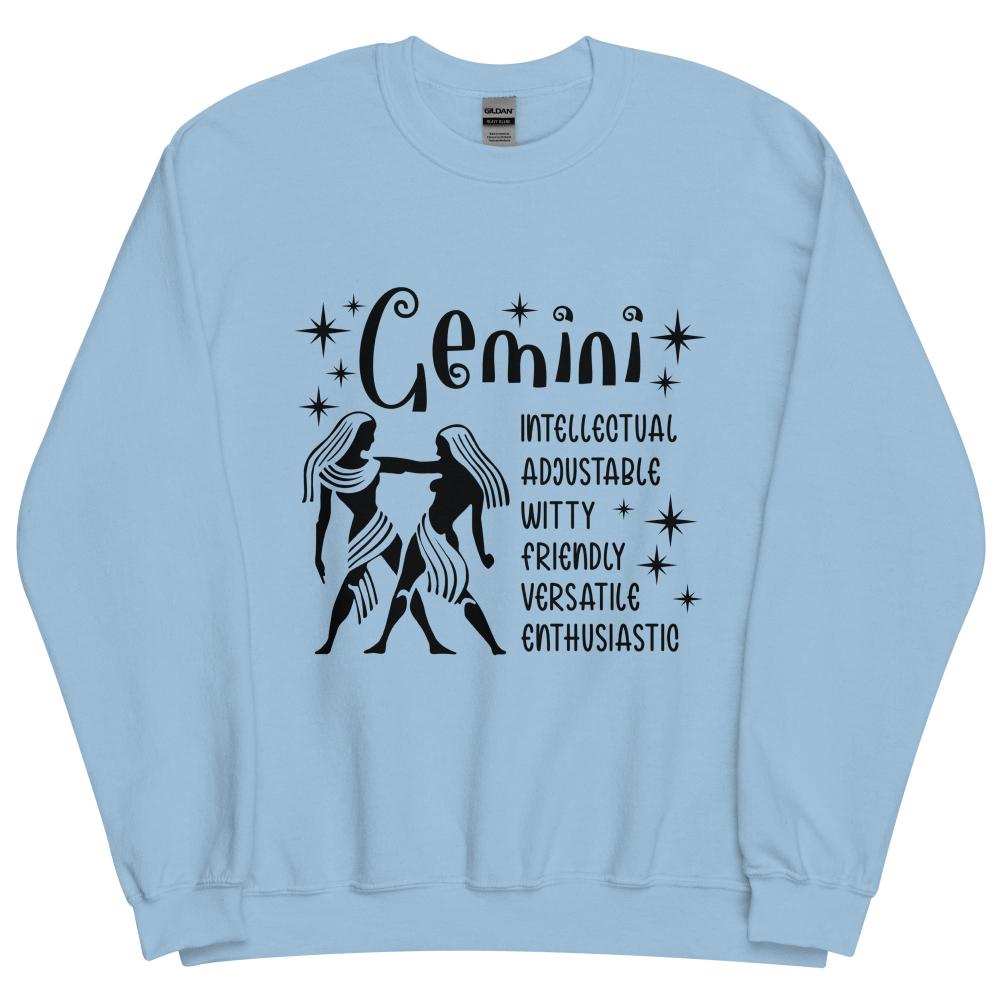 Gemini Zodiac Positive Traits Sweatshirt - Light Blue Color - https://ascensionemporium.net